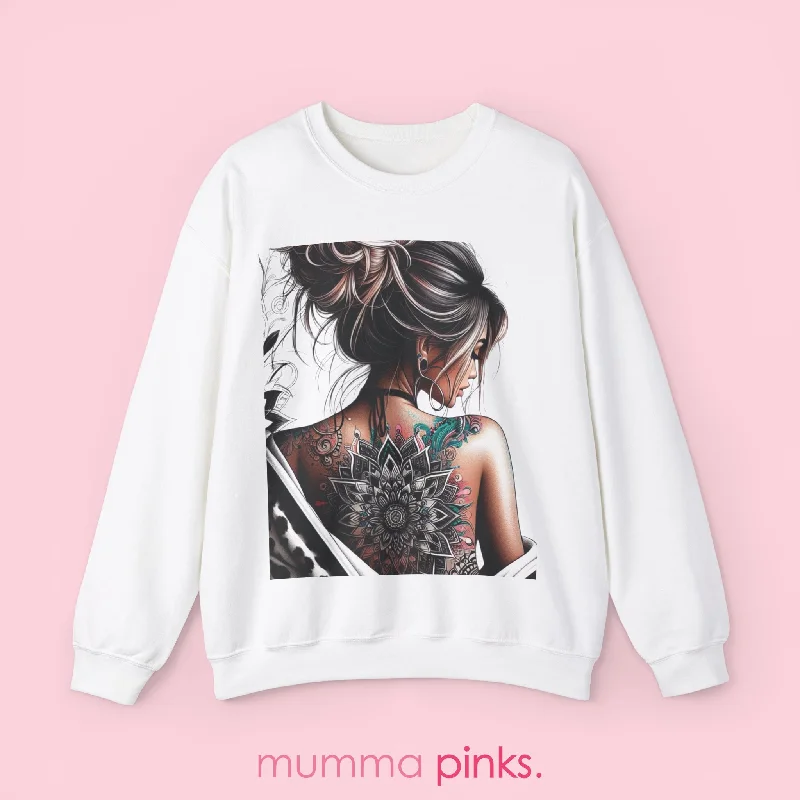 Boho Gothic Style Woman with Tattoos Sweatshirt Elegant Women's Formal 