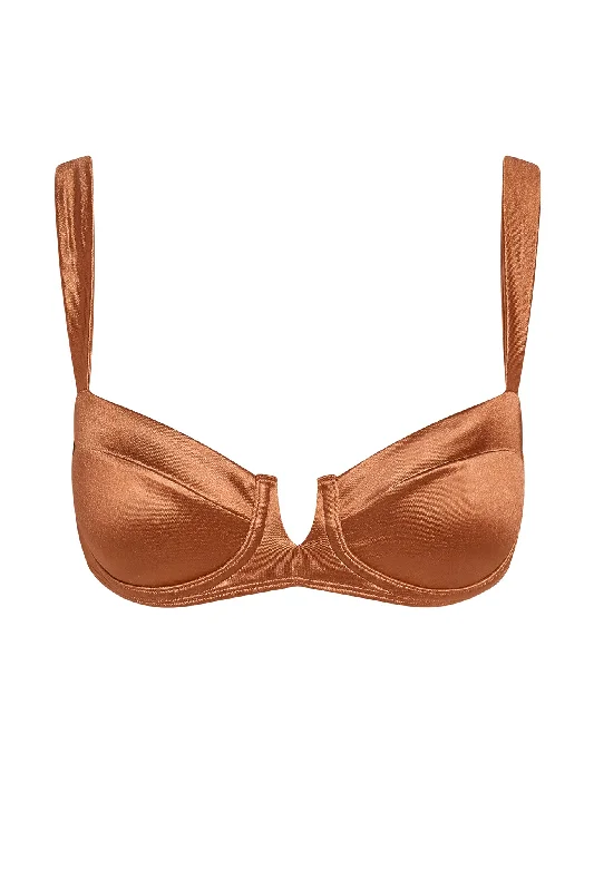 Clovelly Top - Bronze Shiny Jersey Sporty Women's Tennis