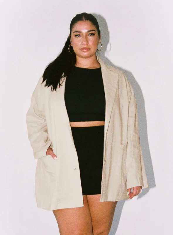Amber Oversized Linen Blazer Beige Curve Trendy Women's Oversized