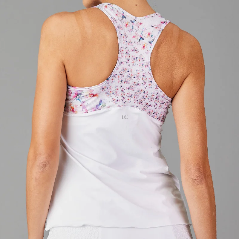 Boho Luxe Racerback Top (white/print) Bold Women's Statement
