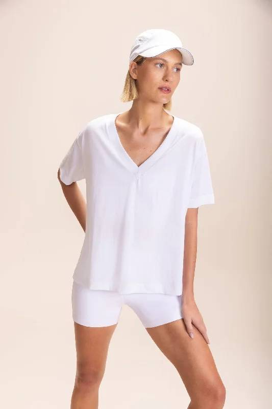 Pima Cotton V-neck Half-Knit T-Shirt Sporty Women's Tennis