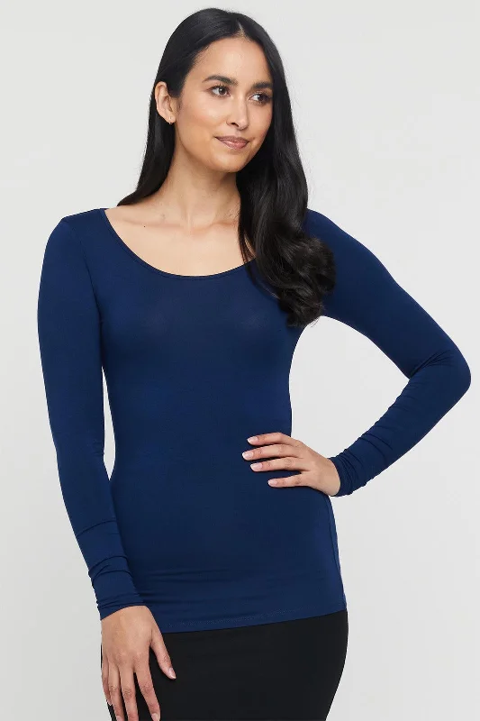 L/S Layering Top - Navy Feminine Women's Style 