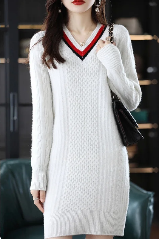 V Neck Knit Mini Dress Sustainable Organic
