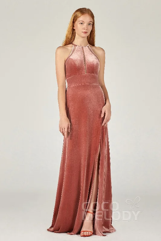A-Line Floor Length Velvet Bridesmaid Dress Formal Dresses CB0362 Feminine Women's Soft 