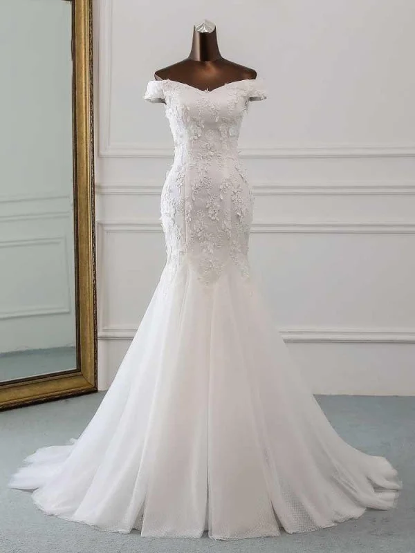 New Style Flower Lace Mermaid Ruffles Wedding Dresses