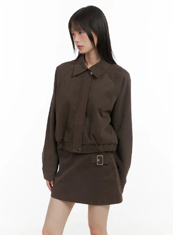 Solid Suede Collar Jacket CG426 Feminine Women's Style 