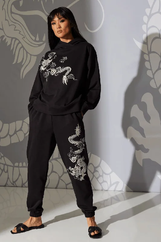 Dragon French Terry Embroidered Unisex Hoodie Scandinavian