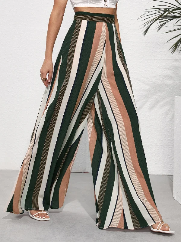 Boho Striped Zipper High Waist Long Women Pants Confident Women's High - fashion