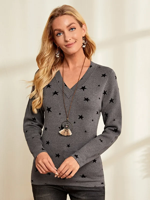 Casual Geometric Long Sleeve V Neck Regular Women Sweater Minimalist Women's Casual