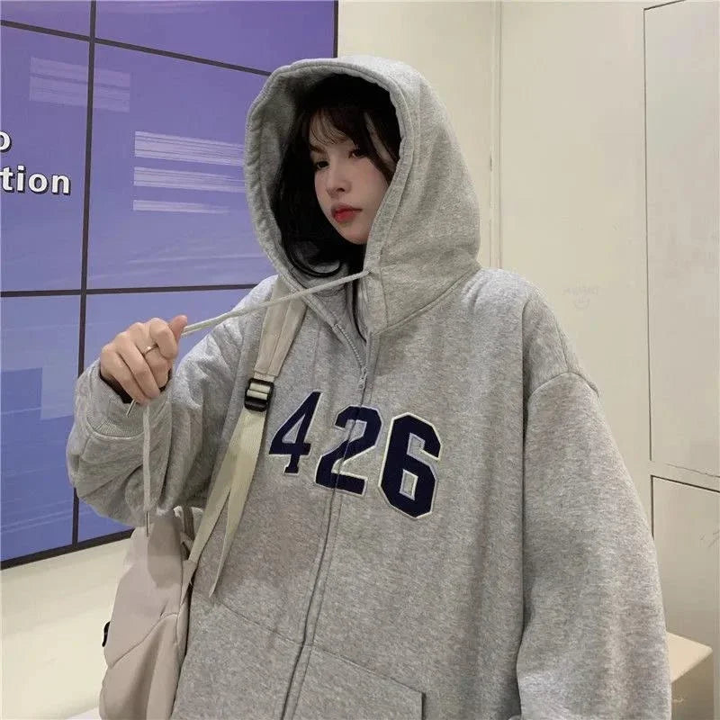 2024 Autumn Winter Oversized Solid Zip Up Hoodie Country