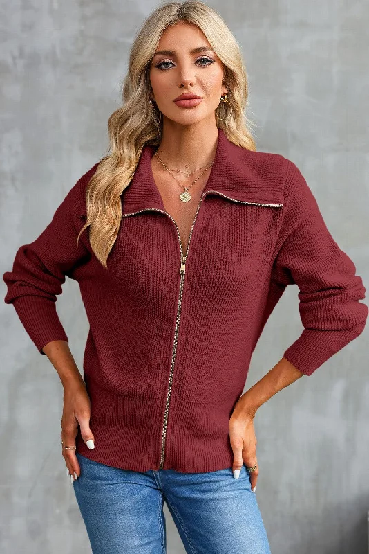 Zip-Up Collared Cardigan Cashmere