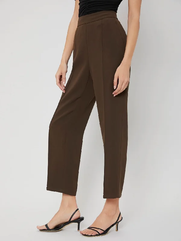 Elegant Plain Zipper High Waist Cropped Women Pants Relaxed Women's Beachy