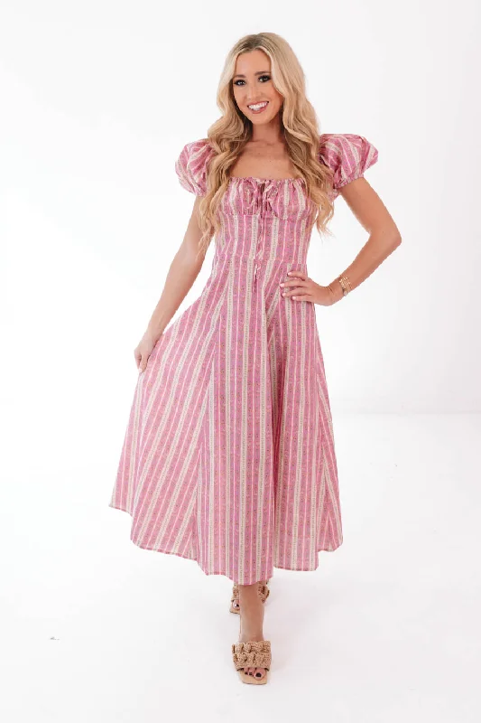 Rosewood Charm Midi Dress - Pink Elegant Women's Formal 
