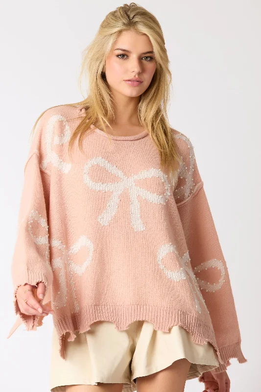 Bow Pearl Sweater Top Refined Women's 
