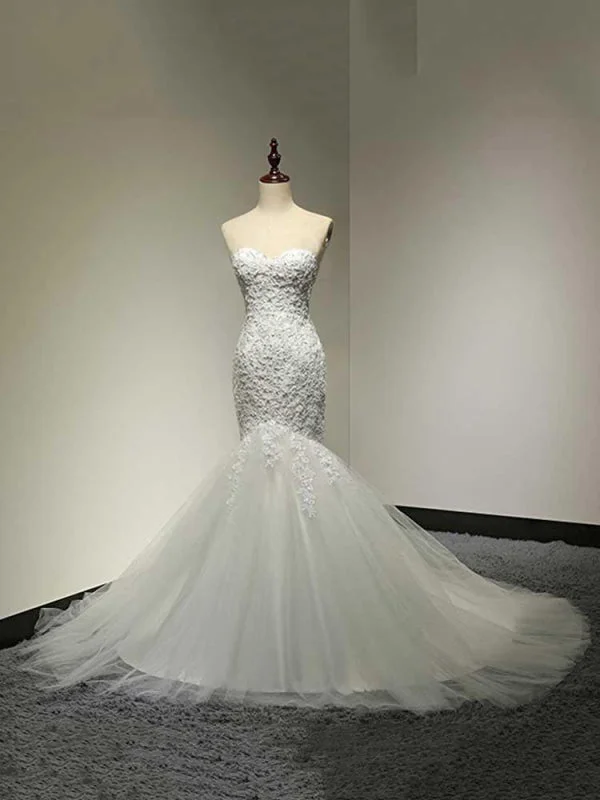 Fashion Sweetheart Mermaid Tulle Wedding Dresses Relaxed Women's Beachy