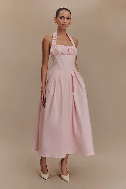 Candy Halter Midi Dress - Ballet Pink Laid - back Women's Style