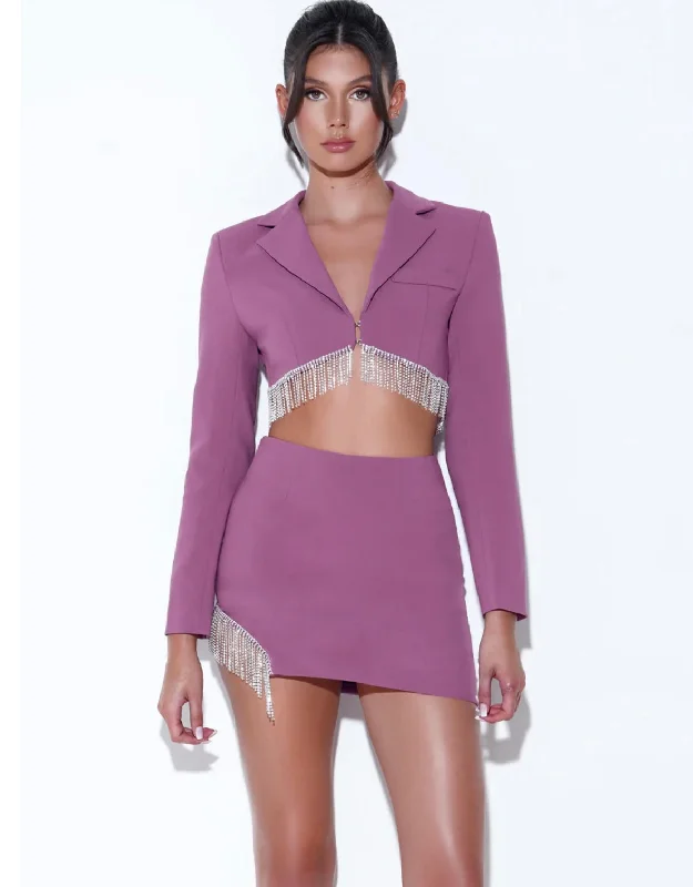 TATE CRYSTAL FRINGE BLAZER CROP TOP Sharp Women's Italian