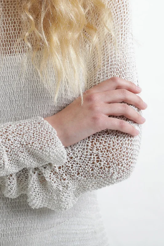 Loose knit sweater with side slits - Broken white Sharp Women's Italian