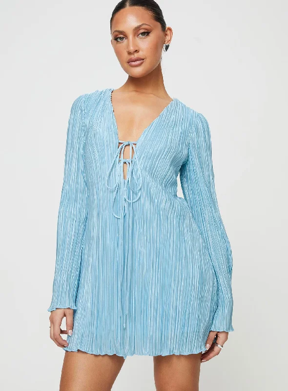 Malop Long Sleeve Mini Dress Blue Vacation