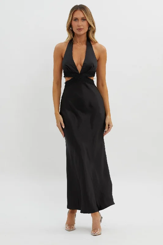 Of Your Dreams Cut-Out Halter Dress Black Vintage Women's 1970S 