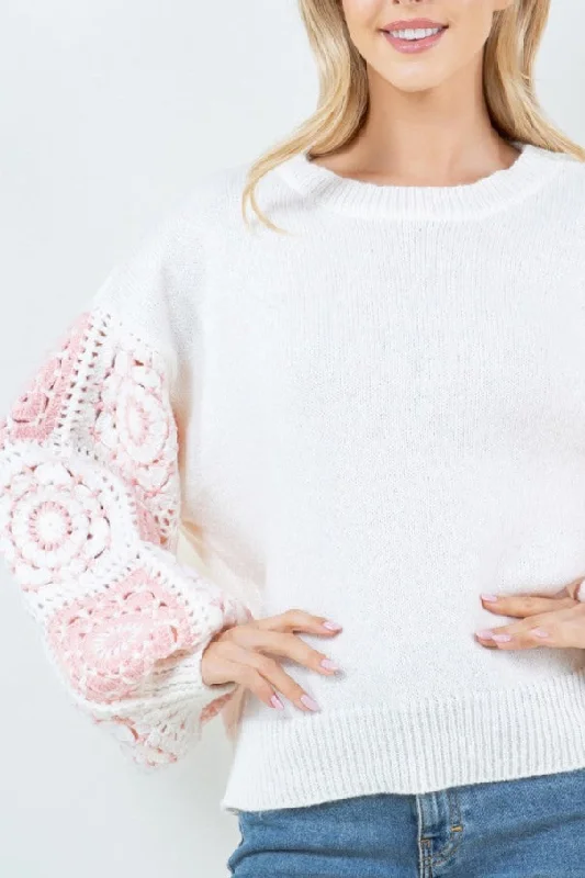 Crochet Sleeves Snow Pull Over Sweater