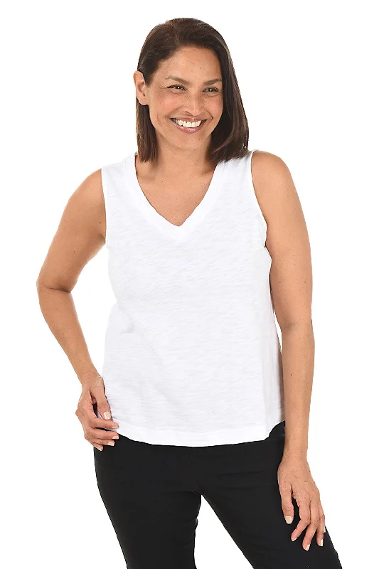 Solid Slub-Knit V-Neck Tank Minimalist Women's Casual