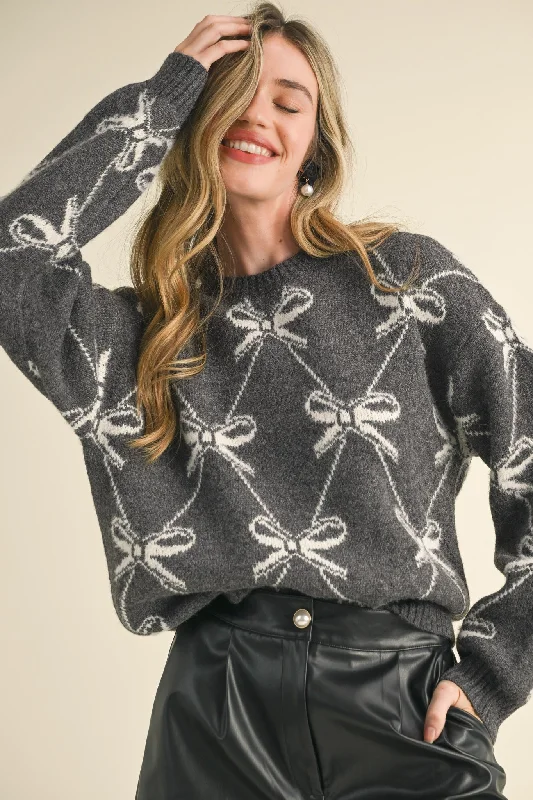 Bow All Over Sweater Top Youthful Women's Pop