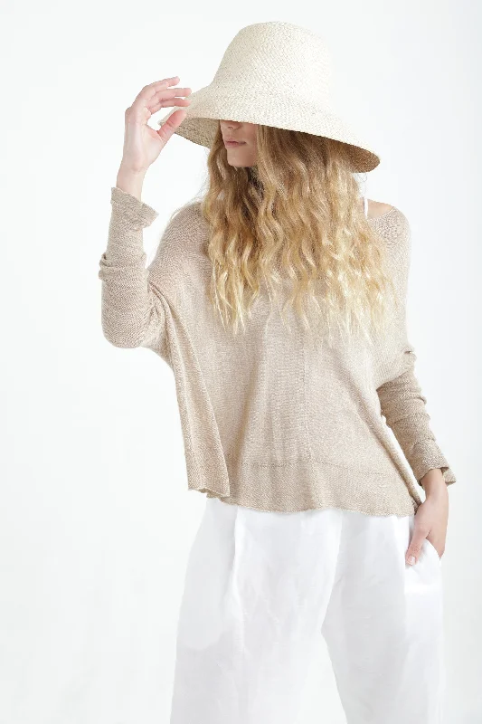 Boat neck oversize knit top in Linen color Modern Women's 