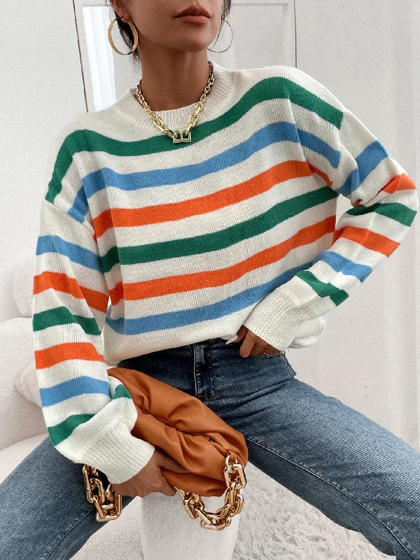Casual Striped Long Sleeve Round Neck Regular Women Sweater European