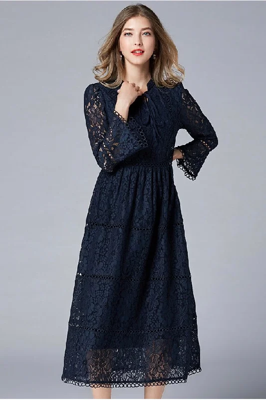 Navy Lace Dress Refined Women's Velvet