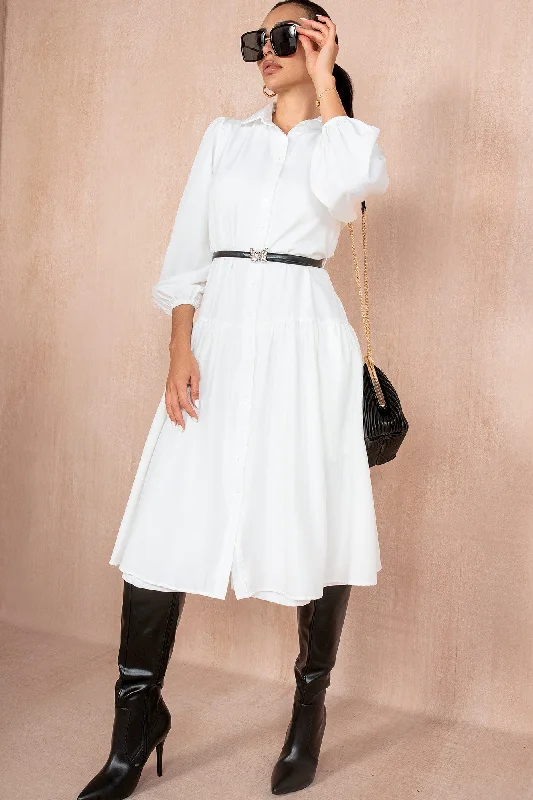 Carole White Belted Shirt Dress