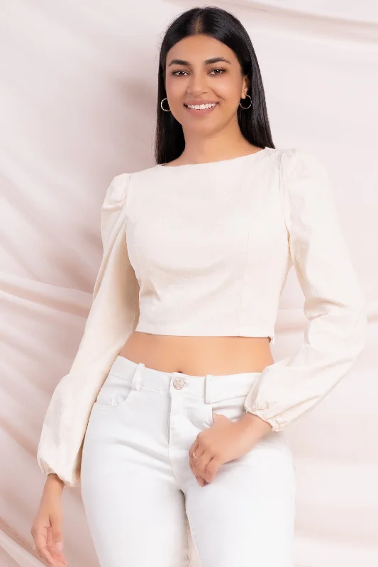 Beige Cropped Top Sleek Women's 
