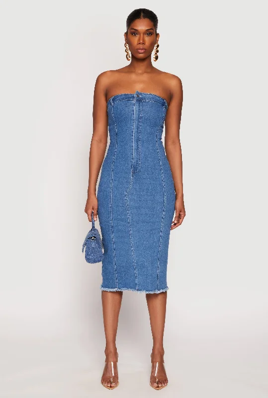 Haute Monde Denim Pintuck Tube Dress Artistic Women's Avant - 