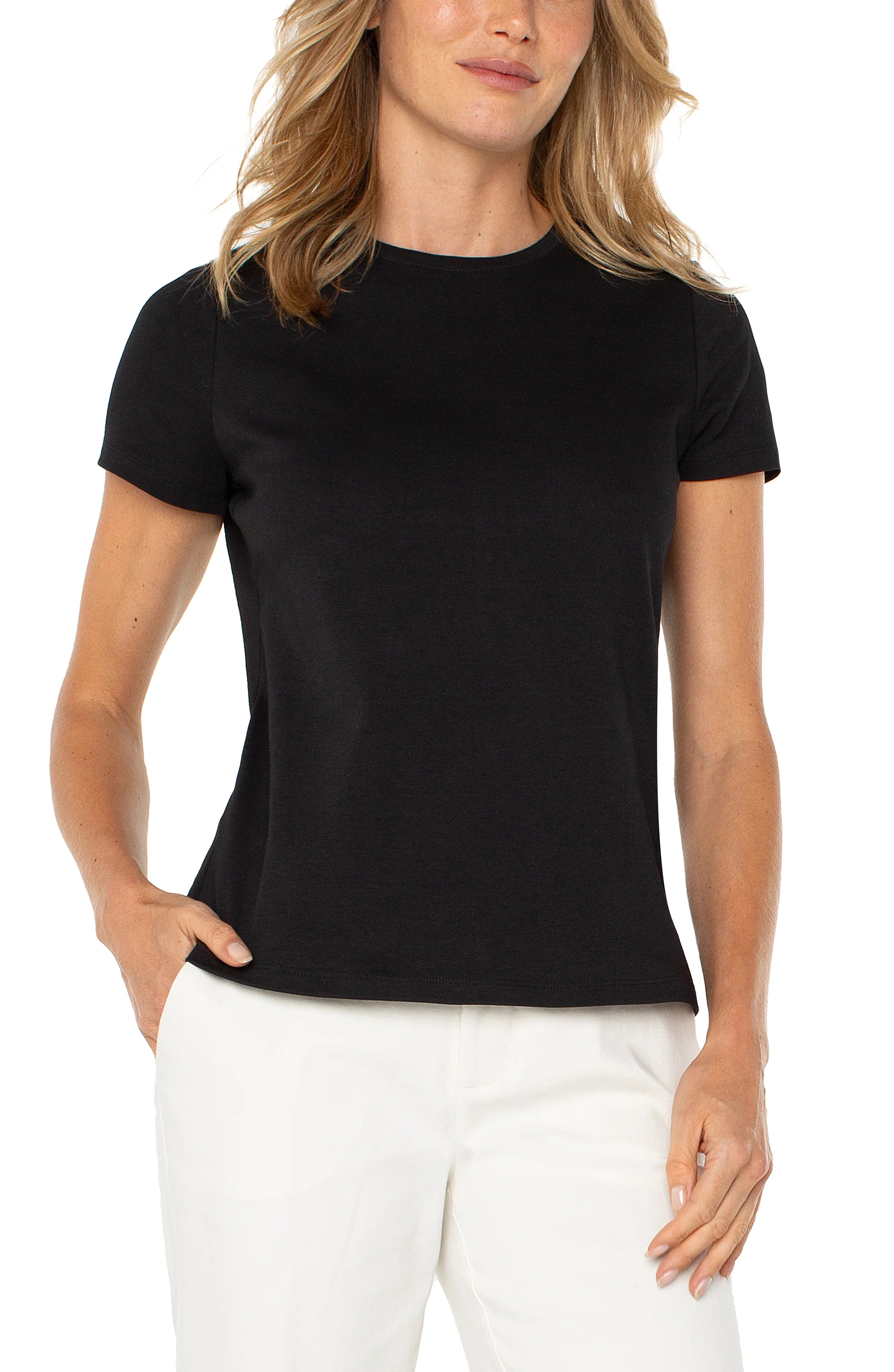 Short Sleeve Crewneck Knit Tee in Black