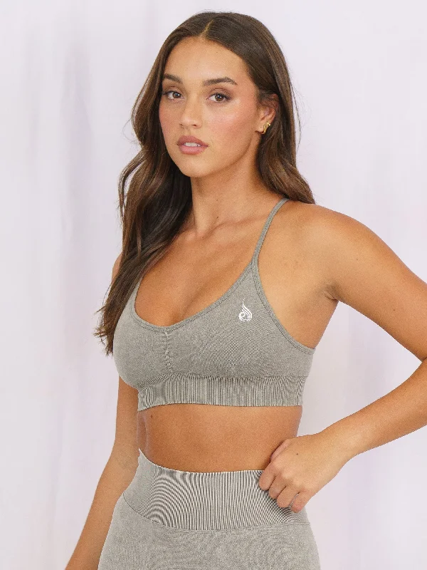 Stonewash Seamless Sports Bra - Khaki Stonewash Laid - back Women's Vibe
