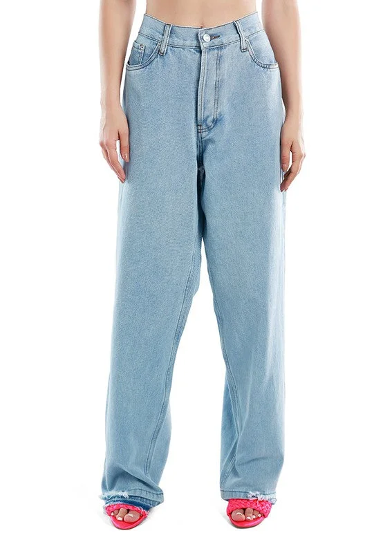 Ripped Wide Leg Denim Trousers Casual Women's Japanese 