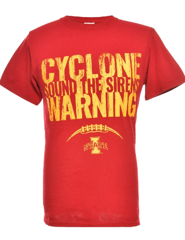 Red  & Yellow Jerzees Printed T-shirt - S Laid - back Women's Style