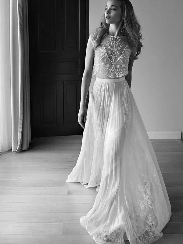 Two Piece Sweetheart Low Back Pearls Beading A-Line Wedding Dresses Refined Women's Classic 