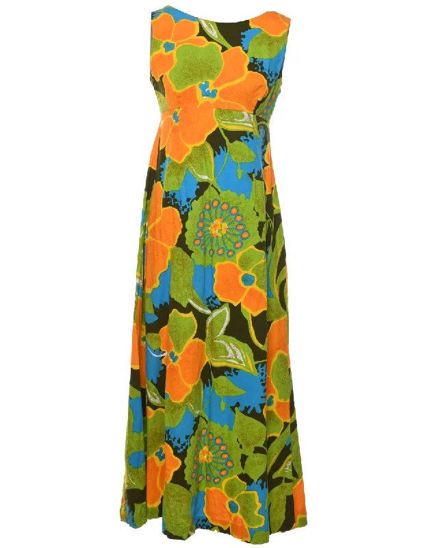 1970s Multi-Colour Floral Print Maxi Dress - S Cozy Women's Winter