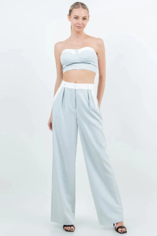 Tube Crop Top With 2 Pocket Wide Leg Pant Suit Set Geometric