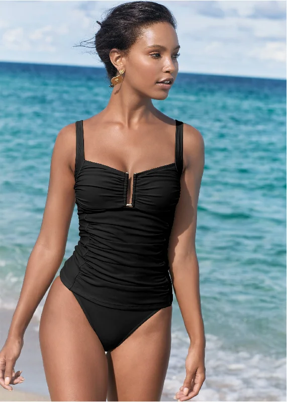 Slenderizing Tankini Top - Black Beauty Earthy Women's Hemp - based