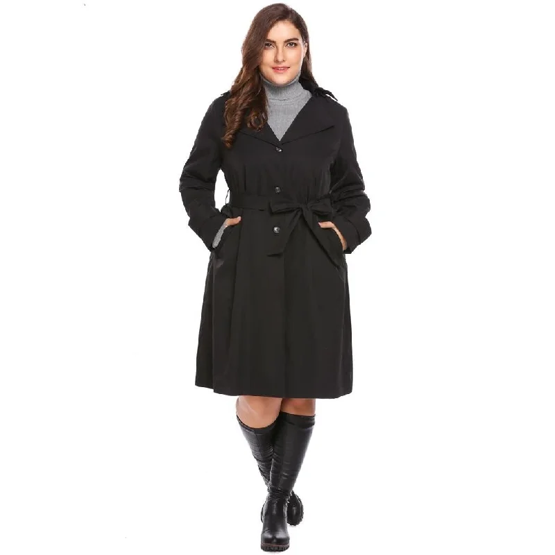 ANALUKE Solid Single Breasted Trench Coat Cozy Women's Winter