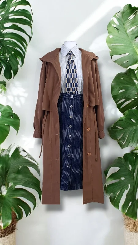 Vintage Camel Hooded Long Trench coat  - M/L Youthful Women's Anime - inspired