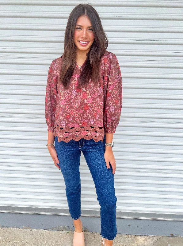 CAUGHT IN A DAYDREAM BROWN FLORAL TOP