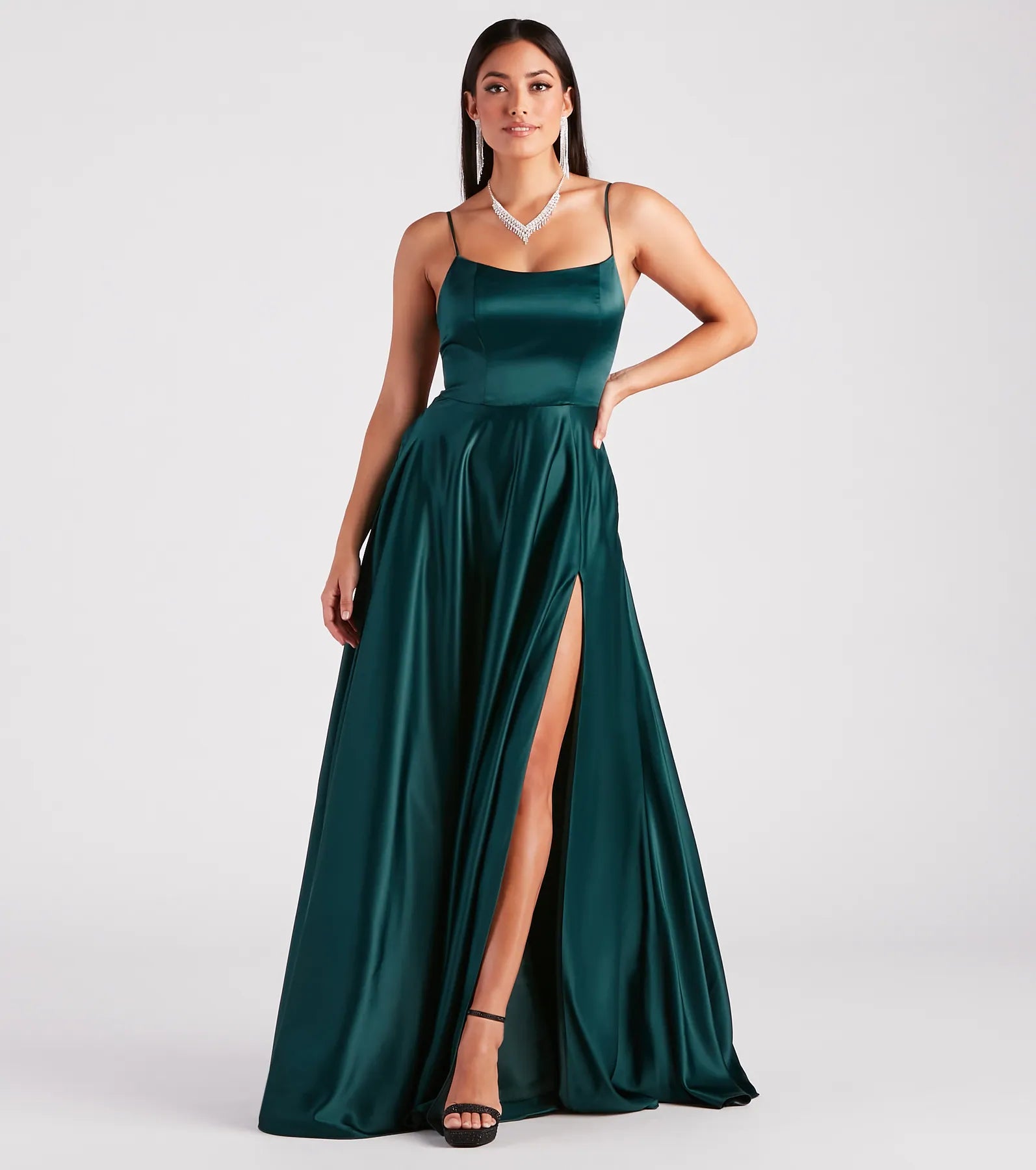Rylan High Slit A-Line Satin Formal Dress Edgy Women's Punk