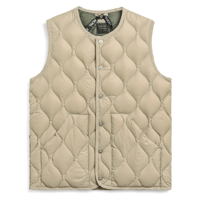 Taion Womens Military Crew Neck Down Vest Soft Shell Grey Beige Bold Women's Statement
