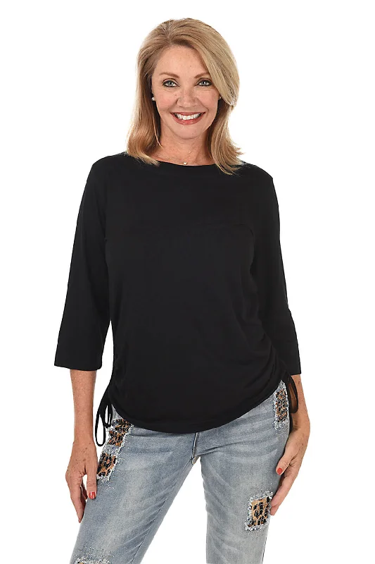 Classic Side Shirred Knit Top Monochromatic Office Style
