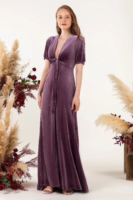 Sheath Sweep-Brush Train Velvet Bridesmaid Dress Formal Dresses CB0523 Scandinavian