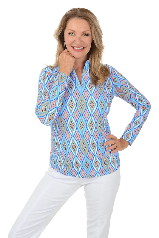 Blue Romina Diamond UPF50+ Sun Shirt Elegant Women's Formal 