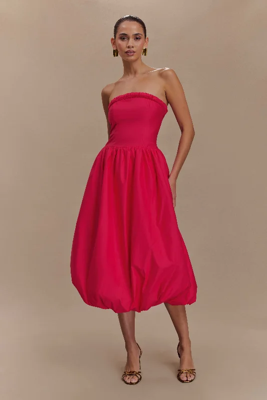 Dulce Puff Midi Dress - Raspberry Feminine Women's Style 